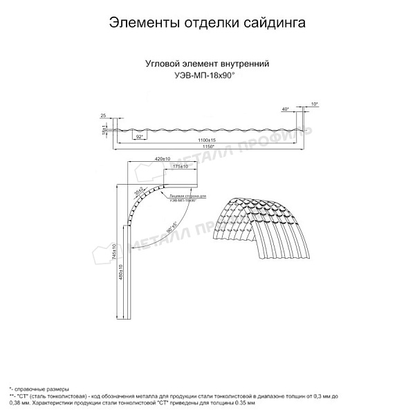 Угловой элемент внутренний УЭВ-МП-18х90° (PURMAN-20-6005-0.5) заказать в Ульяновске, по цене 5440 ₽.